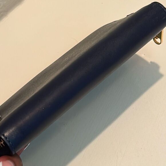 Fendi Zip Around Continental Long Wallet Dark Blue Leather Luxury Minimalist - Picture 10 of 14